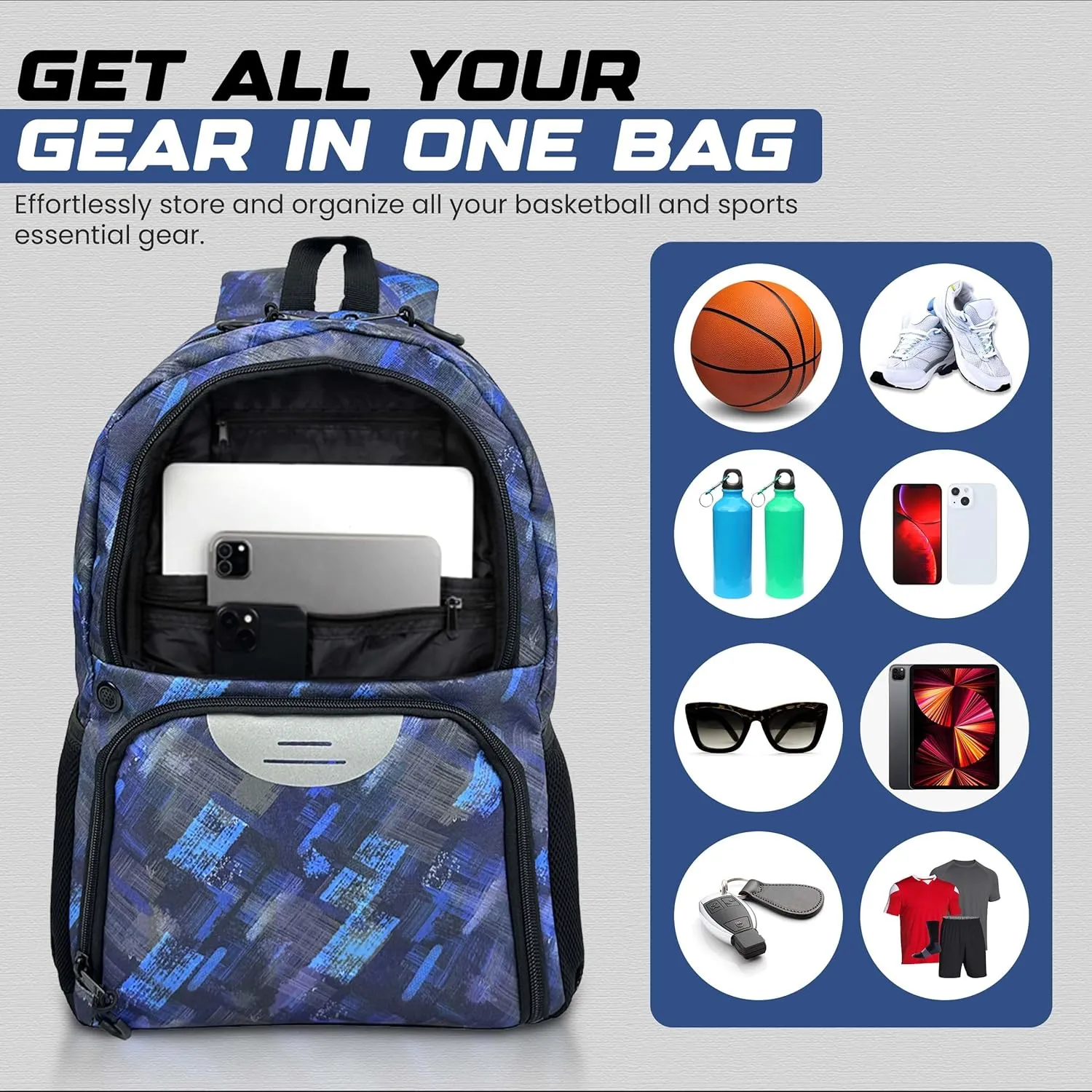 Soccer & Basketball Sports Bag with Ball Pump - Basketball Backpack with Separate Ball & Shoes Holder Compartment, Soccer Basketball Football & Volleyball Bag with Large Capacity