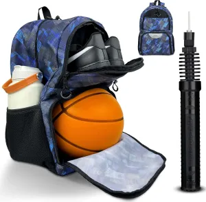 Soccer & Basketball Sports Bag with Ball Pump - Basketball Backpack with Separate Ball & Shoes Holder Compartment, Soccer Basketball Football & Volleyball Bag with Large Capacity