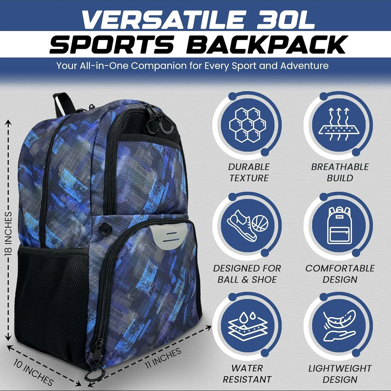 Soccer & Basketball Sports Bag with Ball Pump - Basketball Backpack with Separate Ball & Shoes Holder Compartment, Soccer Basketball Football & Volleyball Bag with Large Capacity