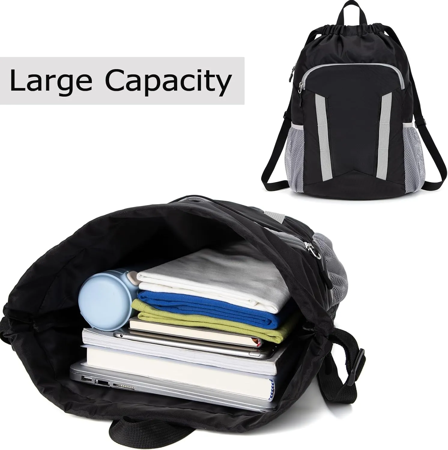 Soccer Drawstring Bag Basketball Backpack for Football Volleyball Gym Sports Training with Shoe Compartment