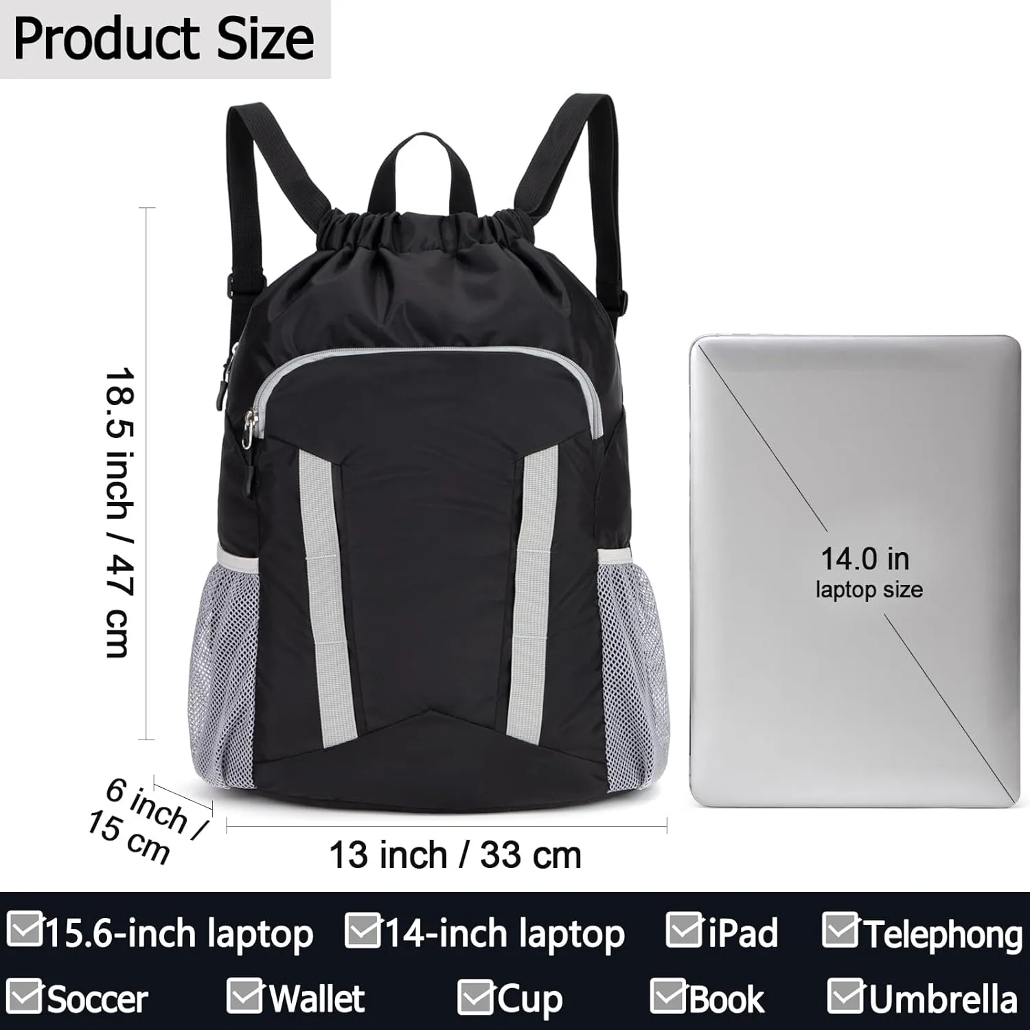 Soccer Drawstring Bag Basketball Backpack for Football Volleyball Gym Sports Training with Shoe Compartment