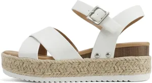 Soda “FIRELY” ~ Women Round Toe Crisscross Band Platform Espadrille Wedge Sandal with Adjustable Ankle Strap