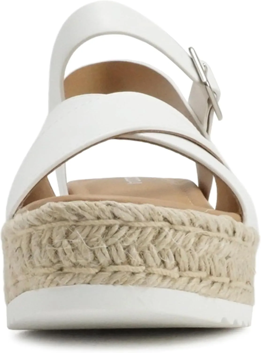 Soda “FIRELY” ~ Women Round Toe Crisscross Band Platform Espadrille Wedge Sandal with Adjustable Ankle Strap