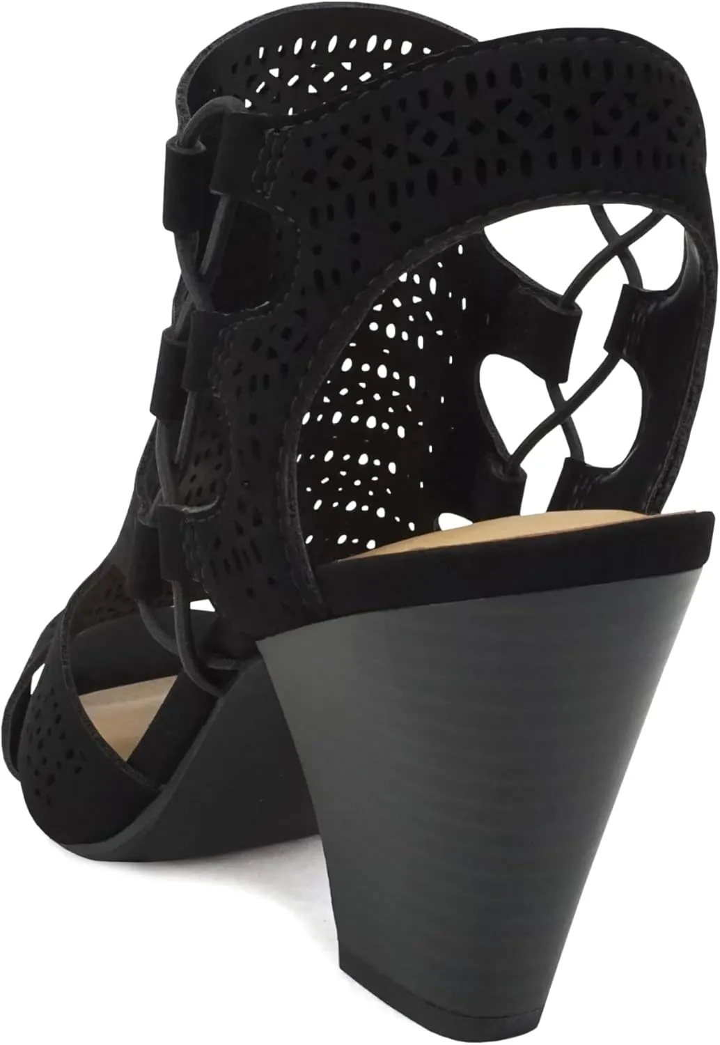 Soda Zuka ~ Women Open Toe Laser Cut High Heel Sandal with Adjustable Ankle Strap