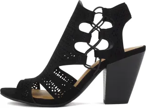 Soda Zuka ~ Women Open Toe Laser Cut High Heel Sandal with Adjustable Ankle Strap