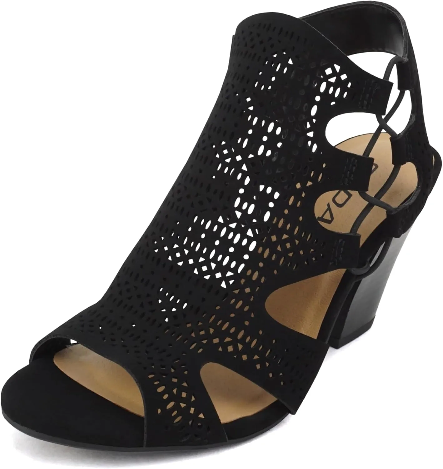 Soda Zuka ~ Women Open Toe Laser Cut High Heel Sandal with Adjustable Ankle Strap