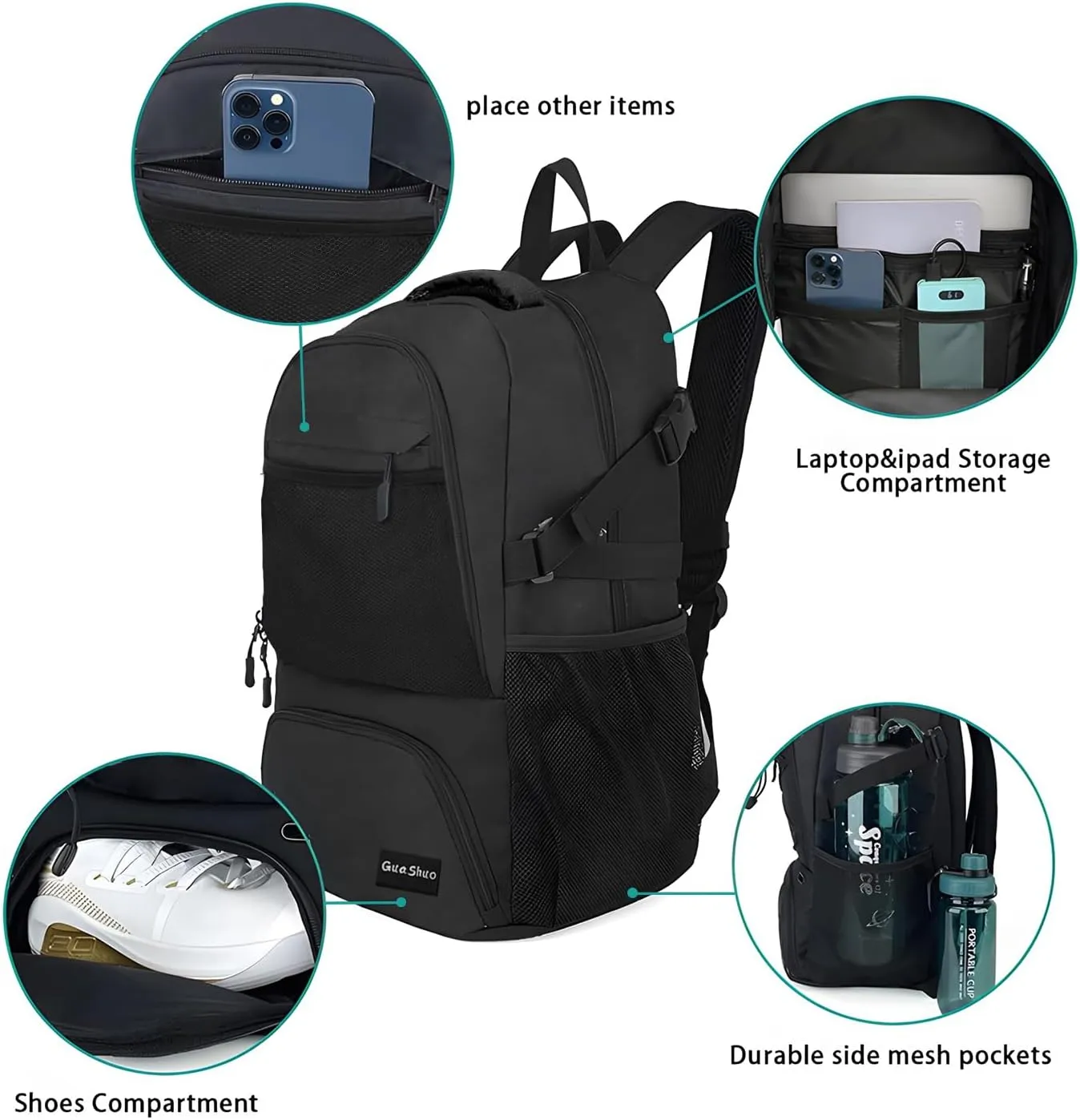 Sport Backpack - Multifunctional Sports Bag for Tennis, Badminton, Basketball etc, With shoe compartment