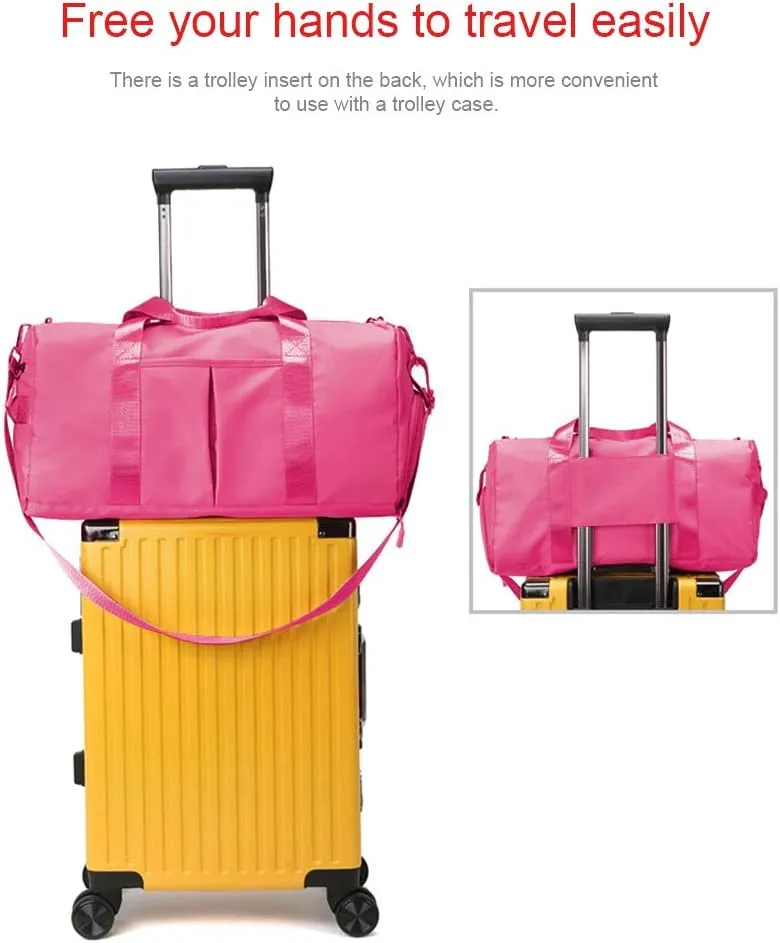 Sports Gym Bag With Shoe Bag Wet Bag Duffle Bag Waterproof Travel Bag for Women Cute Gym Bag Rose Red 29L