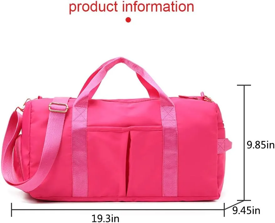 Sports Gym Bag With Shoe Bag Wet Bag Duffle Bag Waterproof Travel Bag for Women Cute Gym Bag Rose Red 29L