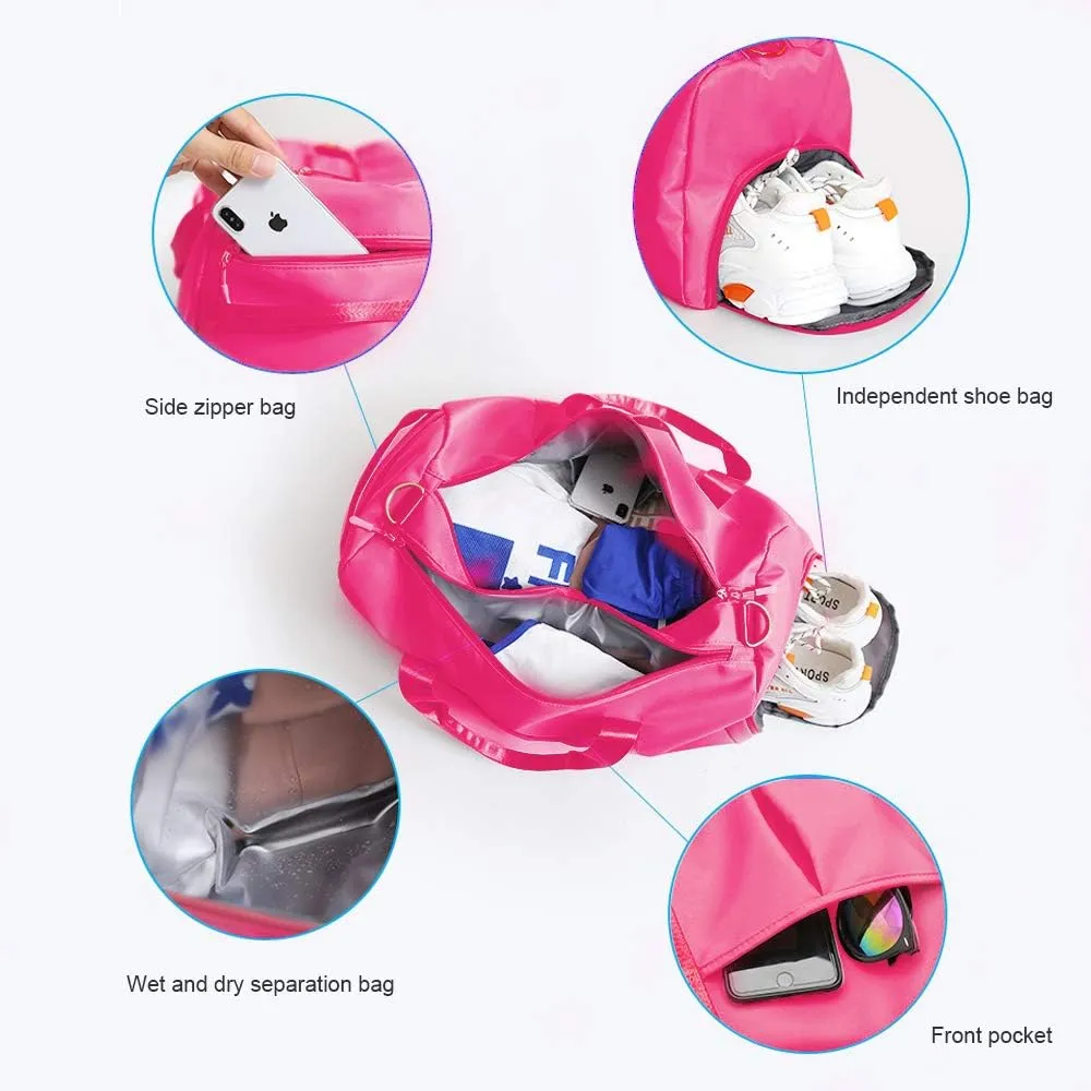 Sports Gym Bag With Shoe Bag Wet Bag Duffle Bag Waterproof Travel Bag for Women Cute Gym Bag Rose Red 29L