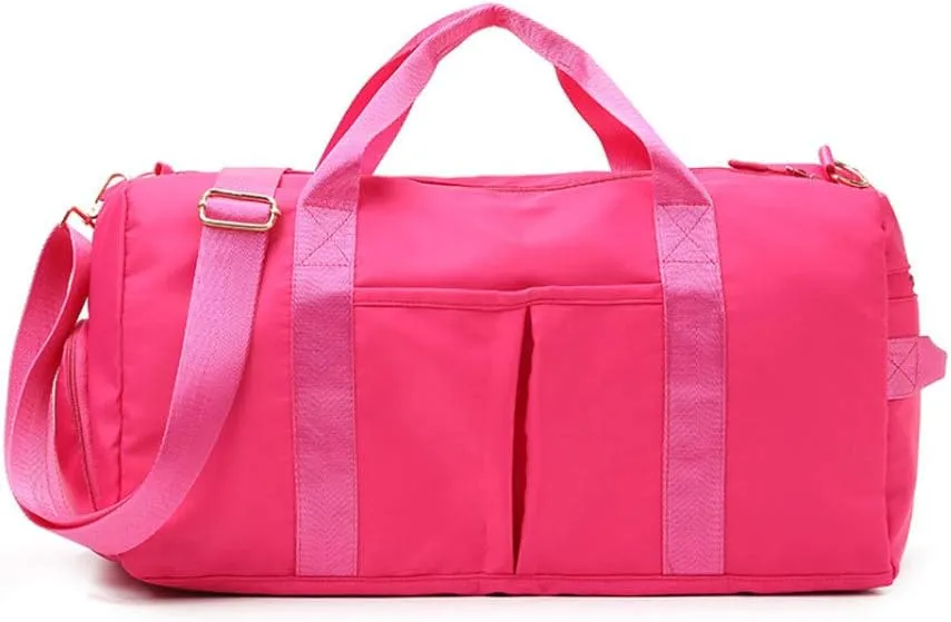 Sports Gym Bag With Shoe Bag Wet Bag Duffle Bag Waterproof Travel Bag for Women Cute Gym Bag Rose Red 29L