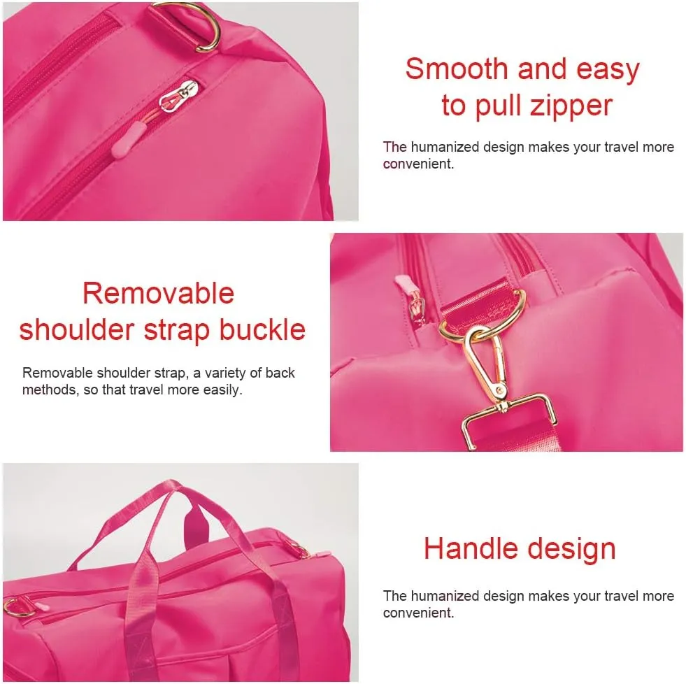 Sports Gym Bag With Shoe Bag Wet Bag Duffle Bag Waterproof Travel Bag for Women Cute Gym Bag Rose Red 29L