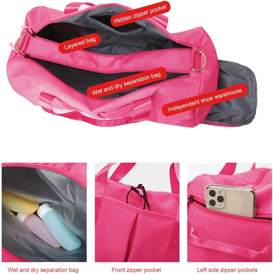 Sports Gym Bag With Shoe Bag Wet Bag Duffle Bag Waterproof Travel Bag for Women Cute Gym Bag Rose Red 29L