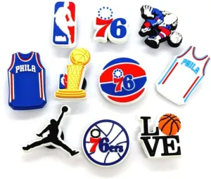 SPORTS TEAM SHOE CHARMS (Pick Your Team) NBA Basketball Accessories - Comparable to Jibbitz for Crocs (76ers (10pcs))