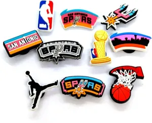 SPORTS TEAM SHOE CHARMS (Pick Your Team) NBA Basketball Accessories - Comparable to Jibbitz for Crocs (Spurs (10pcs))