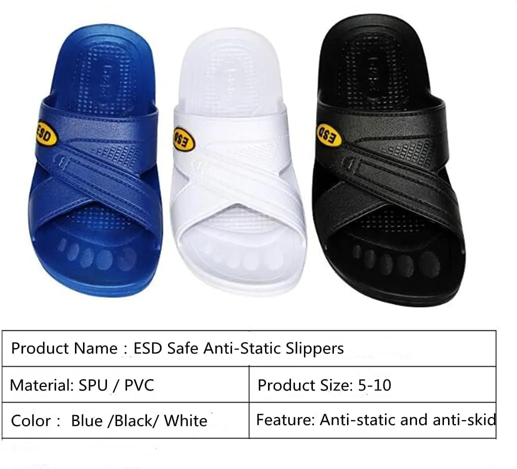 Sunday 7 ESD Safe Slippers,Suitable for Clean Room and Lab Offices,Breathable and Deodorant Anti-Static Anti-Skid,Quick Drying,Industrial Home Dual-use For men And Women (10, Blue)