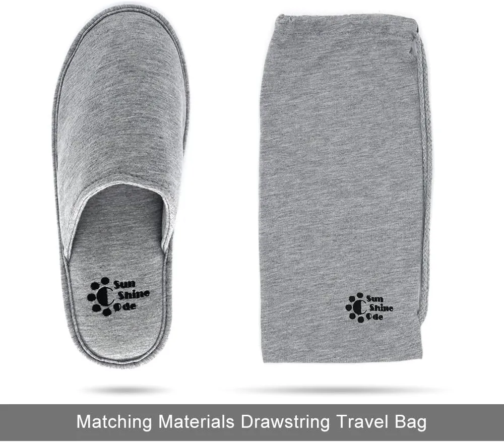 Sunshine Code Women's Memory Foam Cotton Washable Slippers with Matching Travel Bag for Home Hotel Spa Bedroom