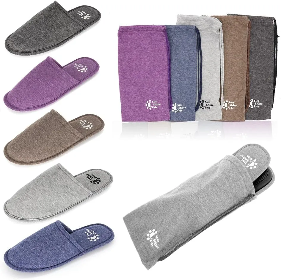 Sunshine Code Women's Memory Foam Cotton Washable Slippers with Matching Travel Bag for Home Hotel Spa Bedroom