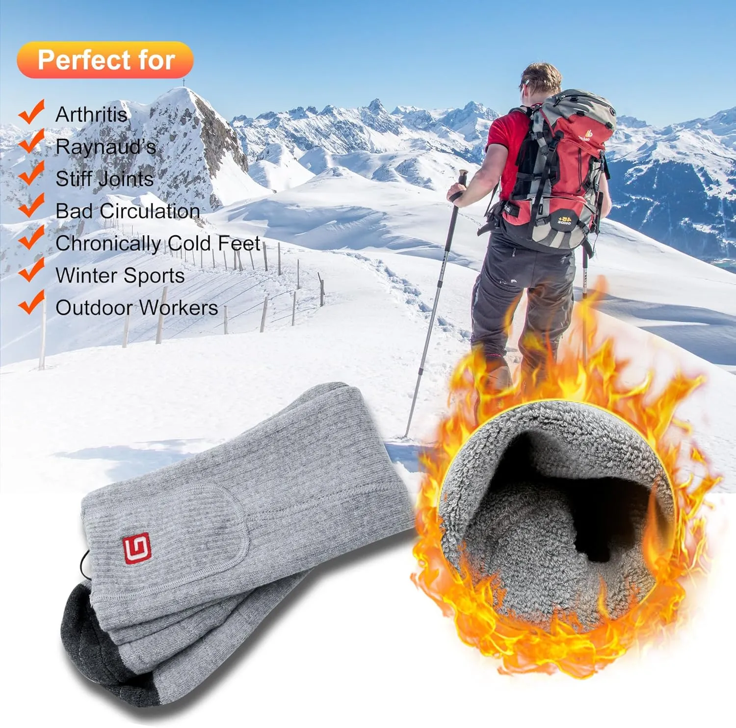 SVPRO Heated Socks for Men Women,Rechargeable Electric Socks Battery Operated Winter Warm Socks with 3 Heat Settings, Heated Thermal Socks for Hiking Camping Skiing Fishing Hunting Mountaineering