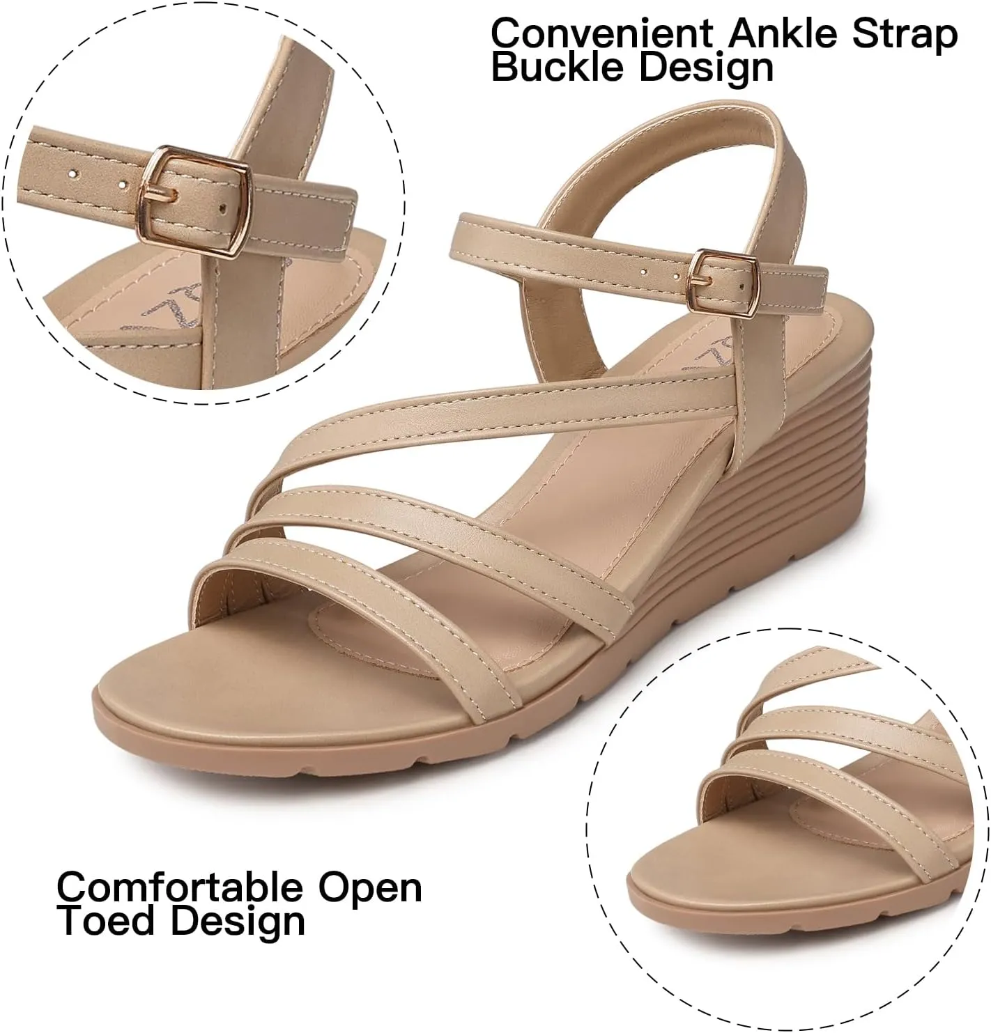SWQZVT Wedge Sandals Women Dressy: Summer Low Wedges Comfort Sandal - Comfortable Strappy Casual Womens Sandals