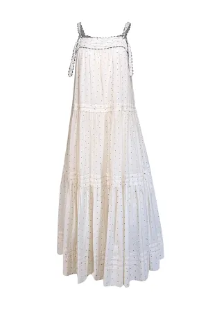 The Great - Ivory w/ Black Embroidered Polka Dot Sleeveless Maxi Dress Sz L