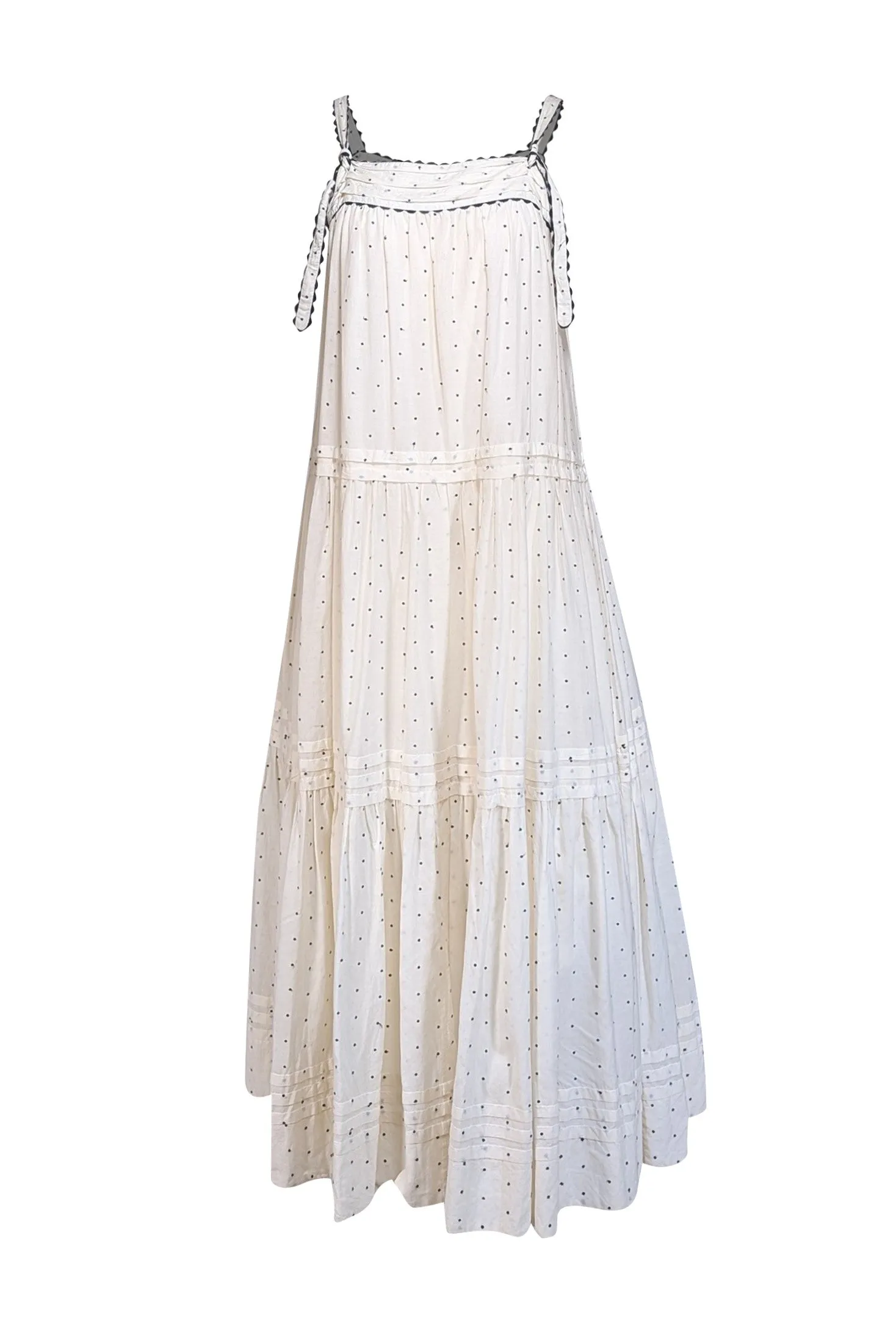The Great - Ivory w/ Black Embroidered Polka Dot Sleeveless Maxi Dress Sz L