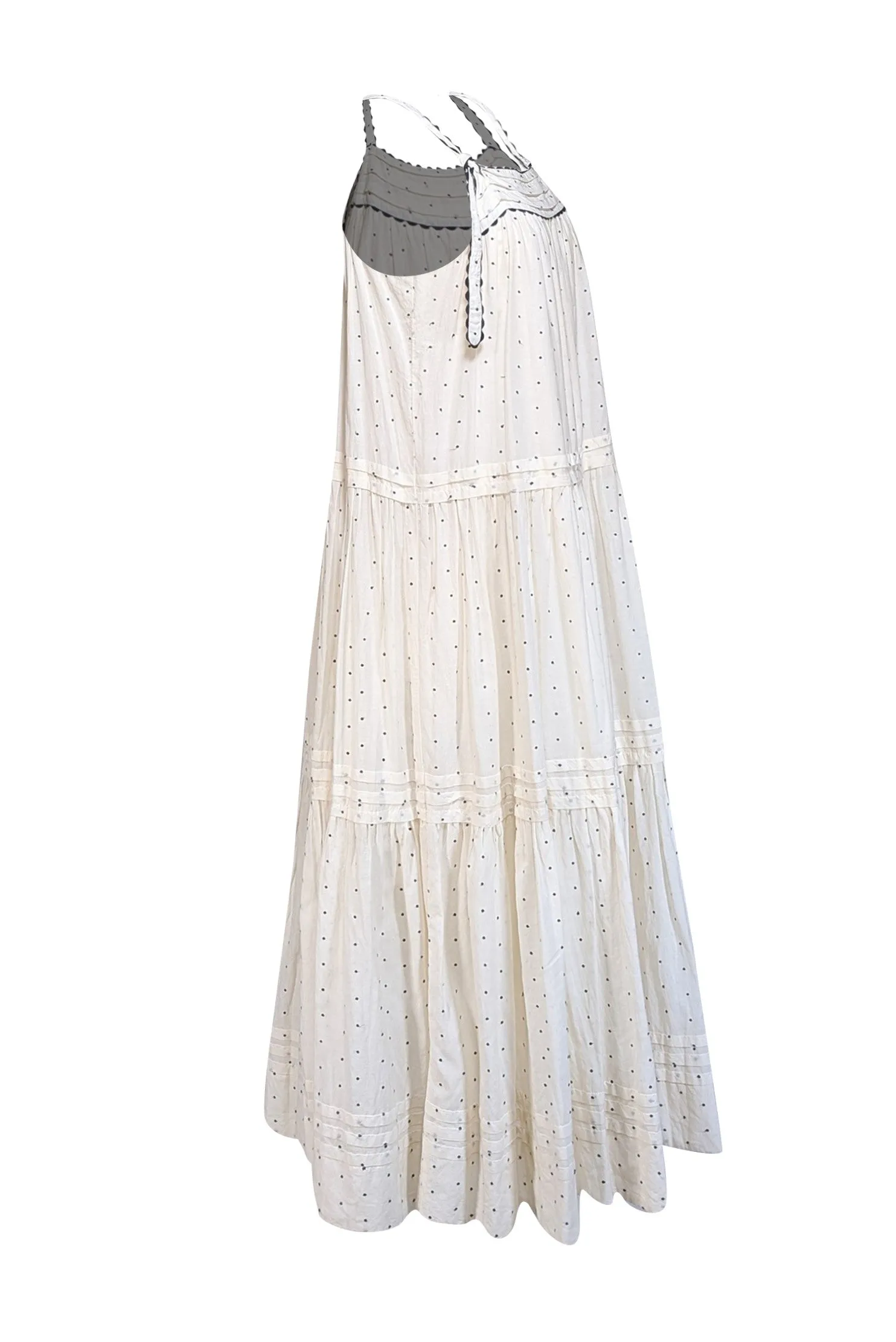 The Great - Ivory w/ Black Embroidered Polka Dot Sleeveless Maxi Dress Sz L