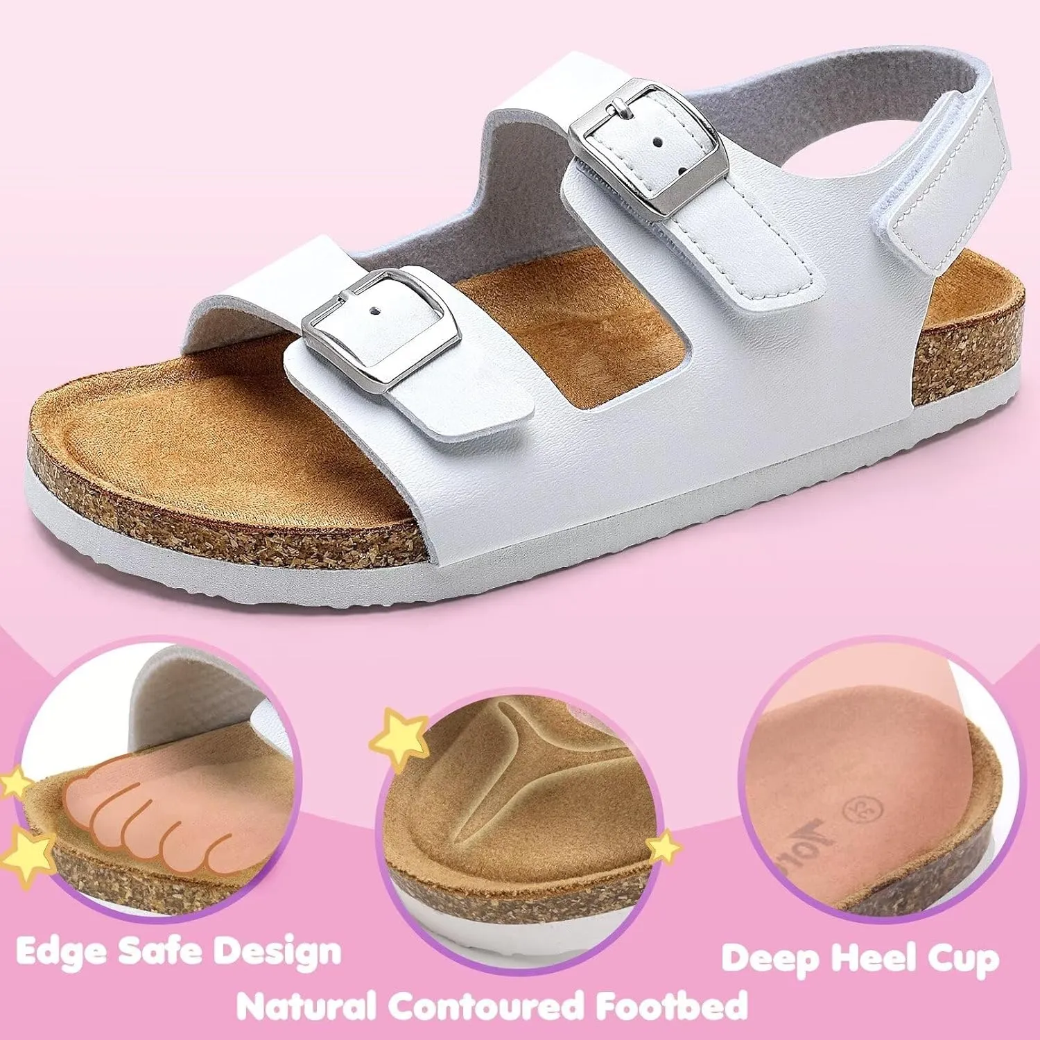 Torotto Girls Boys Sandals with Cork Footbed Adjustable Buckle Casual Slides Sandals Open Toes Flat for Kids Toddler