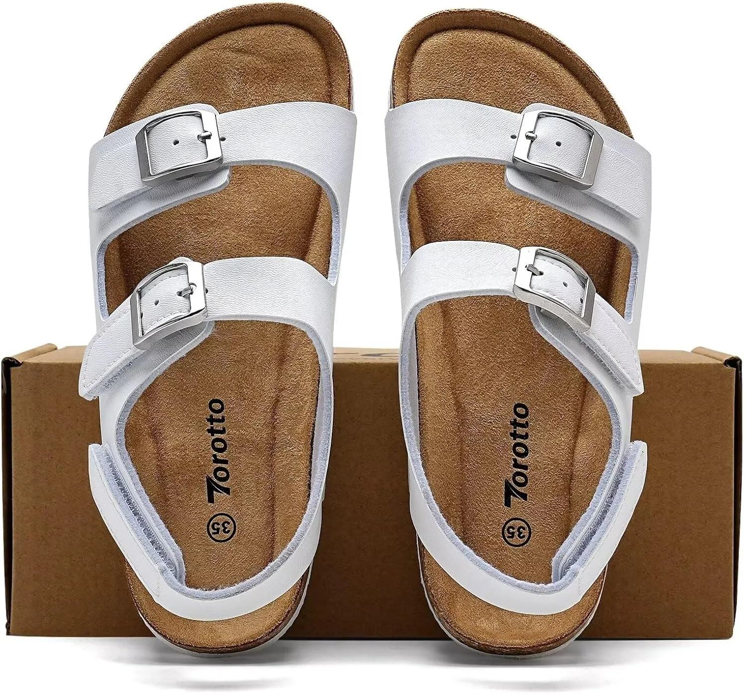 Torotto Girls Boys Sandals with Cork Footbed Adjustable Buckle Casual Slides Sandals Open Toes Flat for Kids Toddler