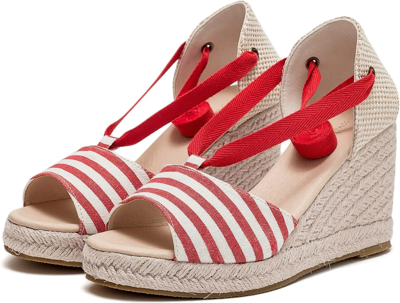 U-lite Womens Platform Wedge Open Toe Ankle Wrap Espadrille Sandals