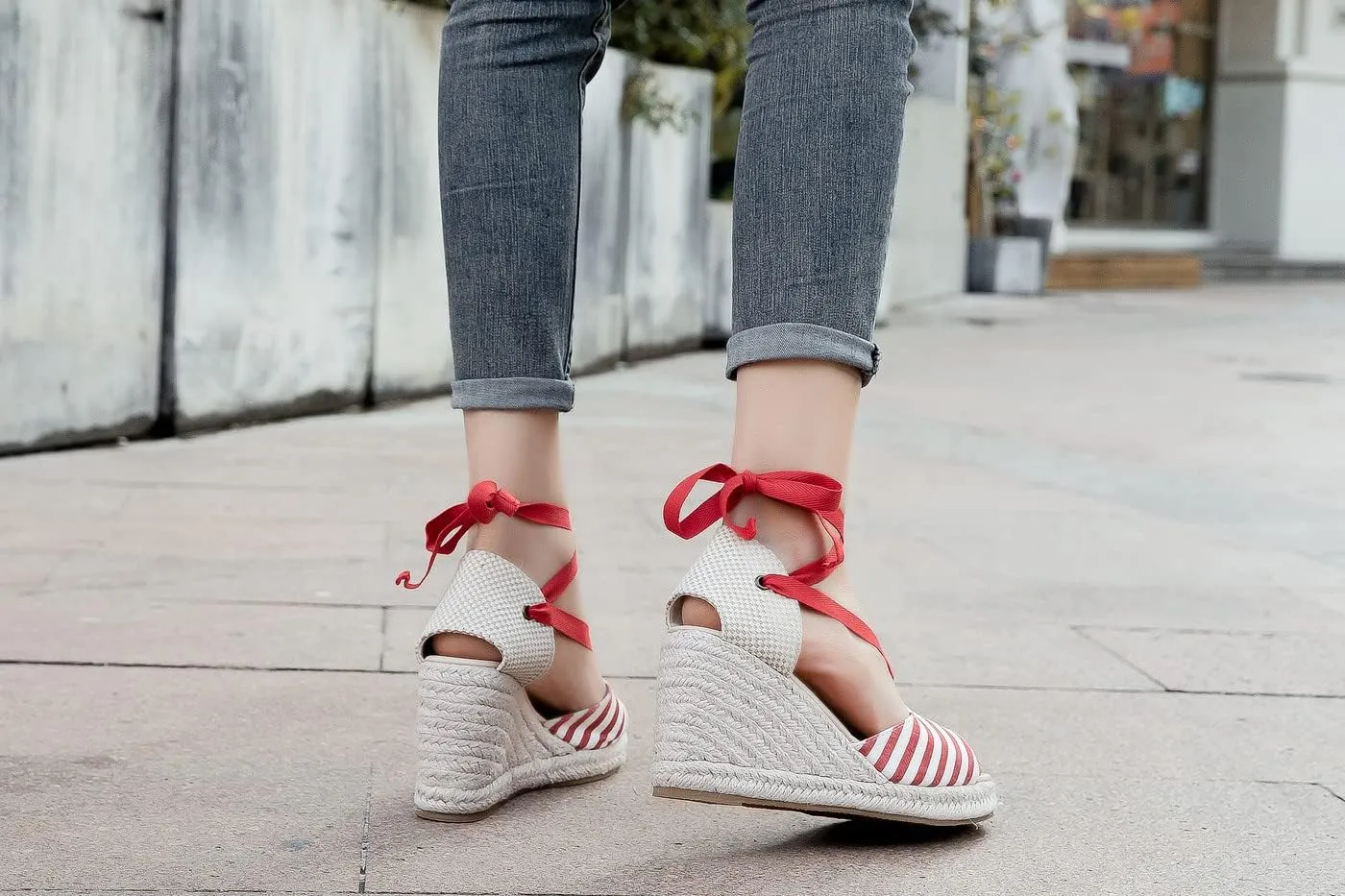 U-lite Womens Platform Wedge Open Toe Ankle Wrap Espadrille Sandals