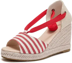 U-lite Womens Platform Wedge Open Toe Ankle Wrap Espadrille Sandals