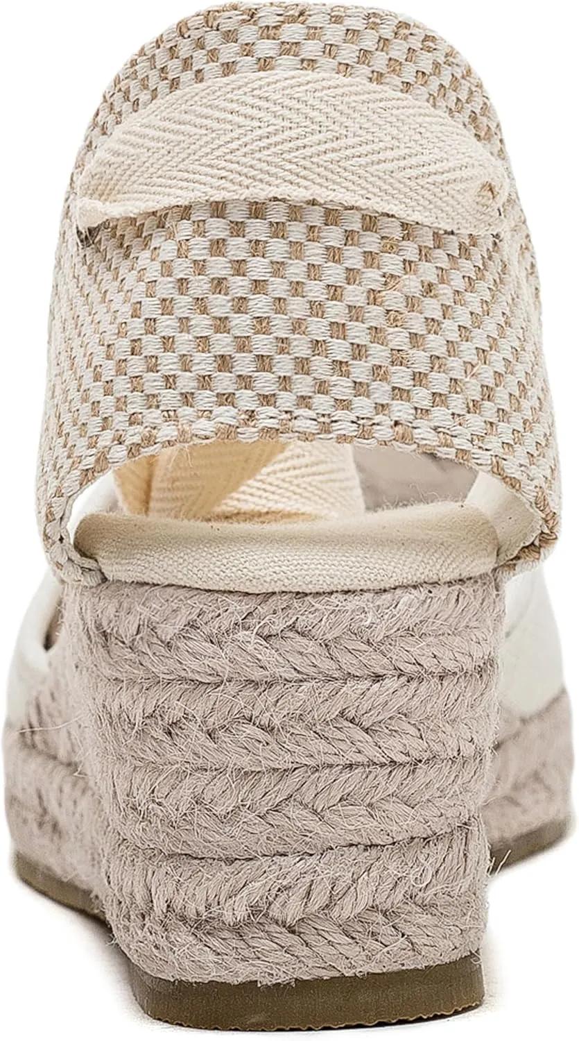 U-lite Womens Platform Wedge Sandals Espadrilles Closed Toe Ankle Strap Lace Up Ankle-Tie Strap Classic Espadrille Heel
