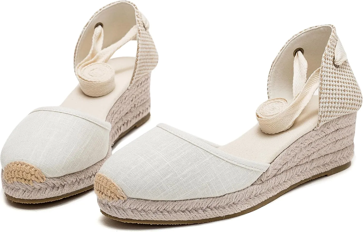 U-lite Womens Platform Wedge Sandals Espadrilles Closed Toe Ankle Strap Lace Up Ankle-Tie Strap Classic Espadrille Heel