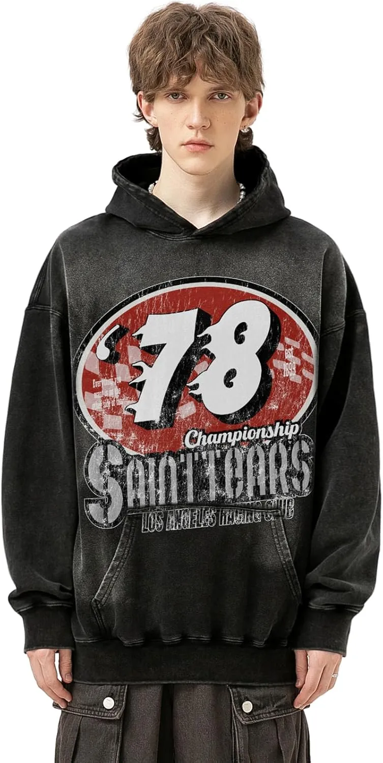 Unisex Vintage Letter Print Hoodies Oversized Washed To Make Old 400g High Weight Wool Hoodies