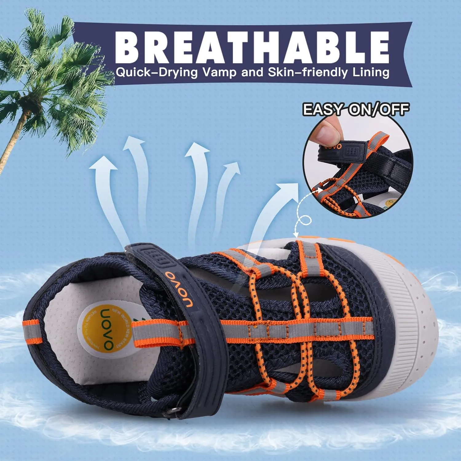 UOVO Boys Sandals Kids Sandals Hiking Athletic Closed-Toe Beach Summer Sandals for Boys Quick-Drying Slip Resistant