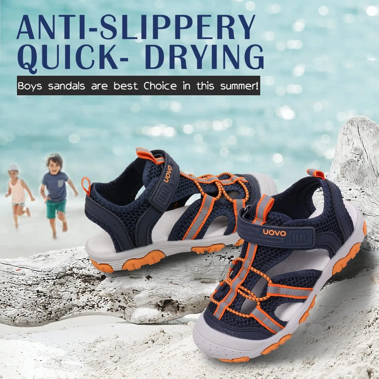 UOVO Boys Sandals Kids Sandals Hiking Athletic Closed-Toe Beach Summer Sandals for Boys Quick-Drying Slip Resistant