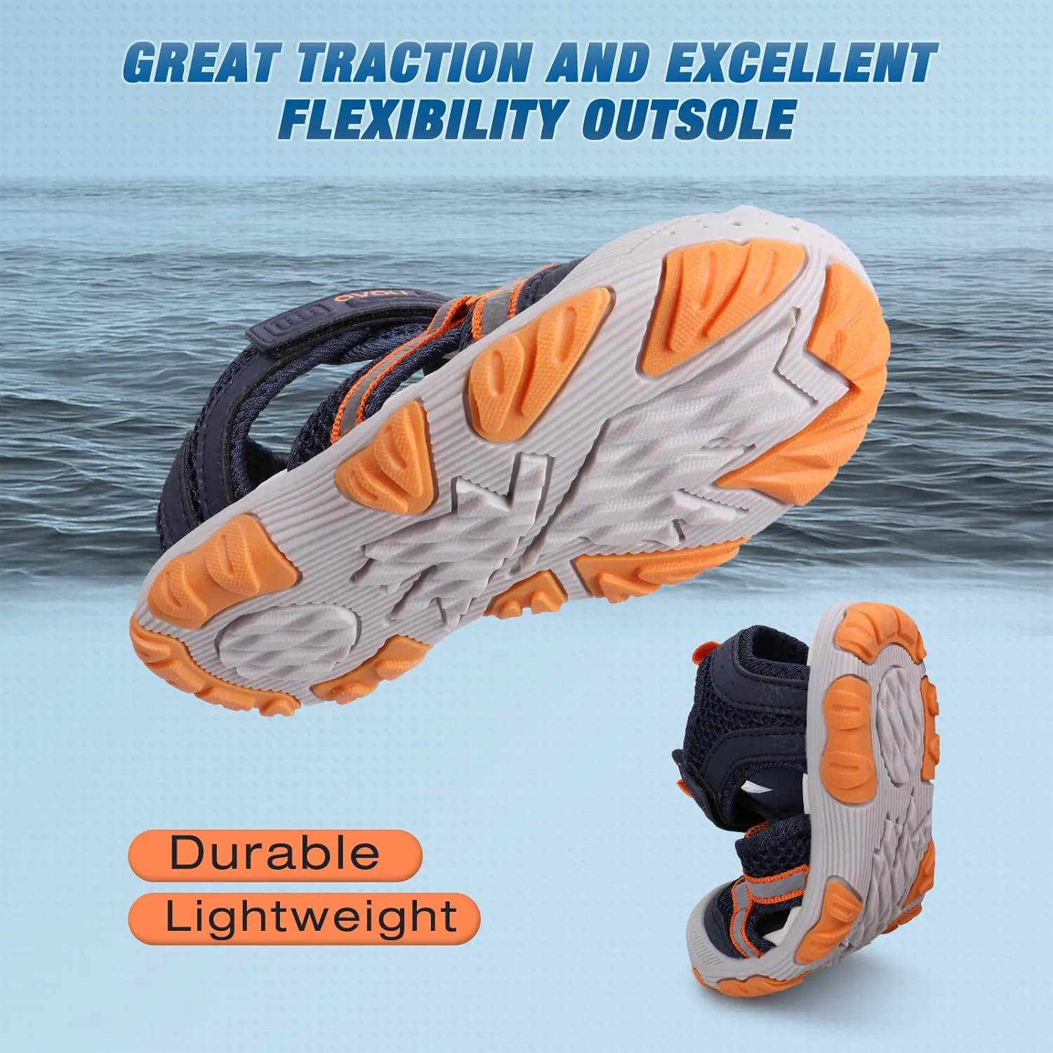 UOVO Boys Sandals Kids Sandals Hiking Athletic Closed-Toe Beach Summer Sandals for Boys Quick-Drying Slip Resistant