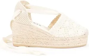 VISCATA Bisbe Canvas Platform Handmade 3 ½” Heel Women's Wedge Sandals with Breathable Cotton Canvas Soft Lace-Up Ankle Ties and 100% Natural Jute Midsole for all Casual Occasions