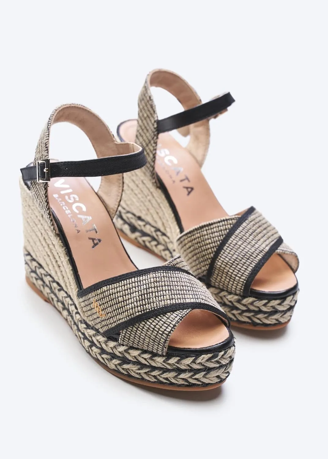 Viscata Empuria Women's Sandals 3 ¾ " espadrille wedge heels Spain Handmade. Platform ankle strap shoes made of soft, durable cotton canvas and woven with 100% natural jute and soft inner sole cushion