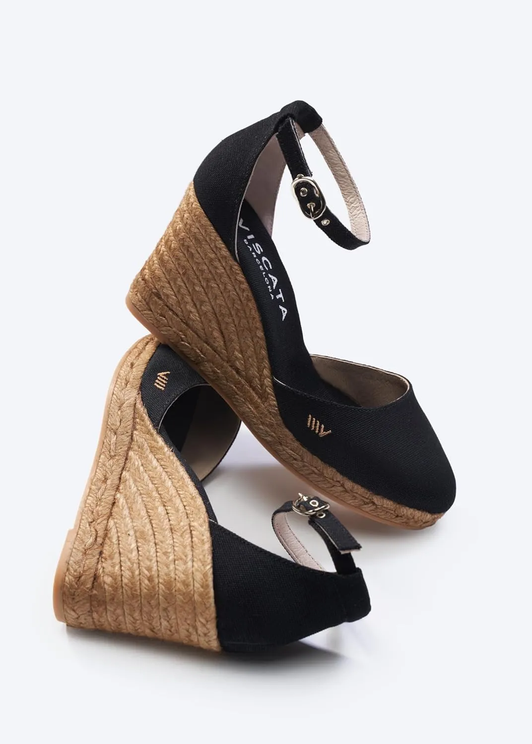 Viscata Estartit Espadrille Canvas Wedges Spain Handmade 3 ½” Heel Women's Sandals with Breathable Organic Cotton Canvas and 100% Natural Jute Midsole for all Occasions: Casual, Work, Party