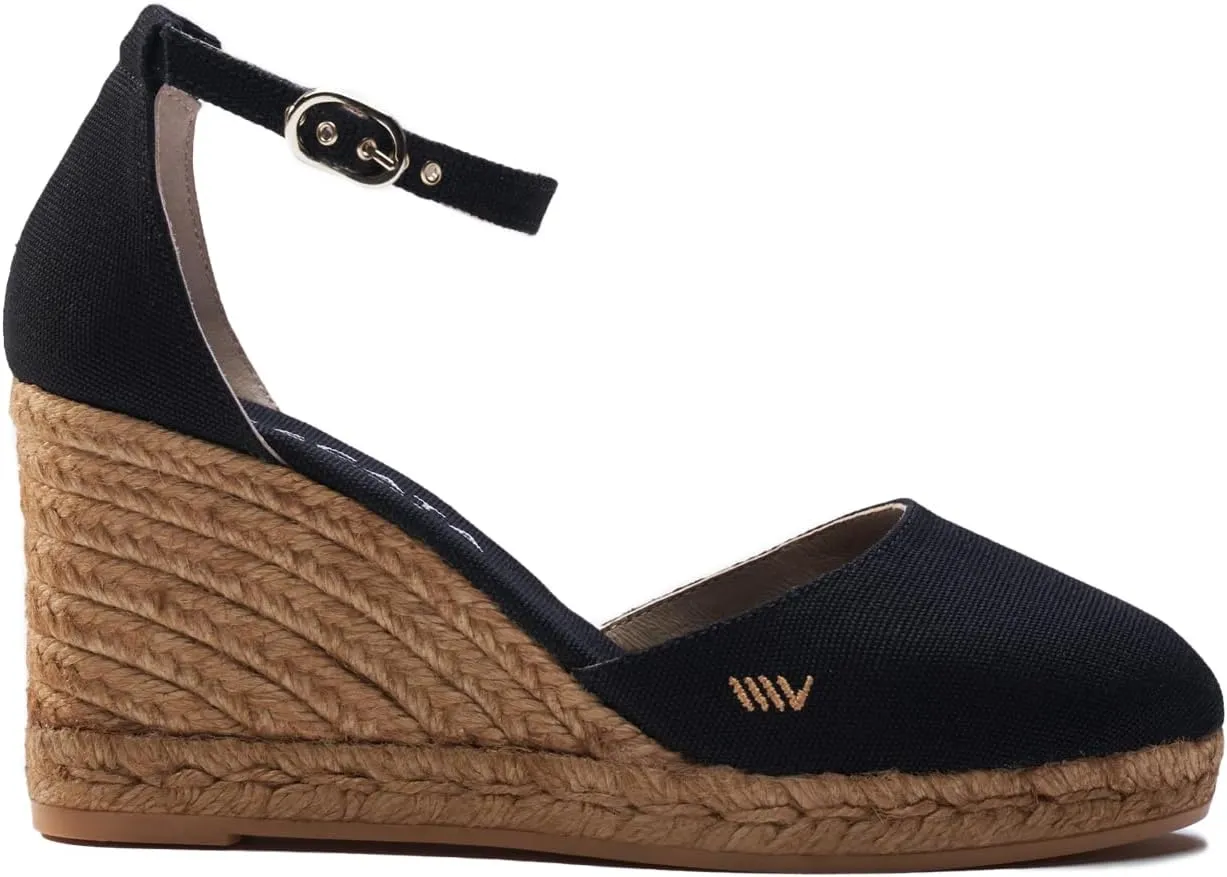 Viscata Estartit Espadrille Canvas Wedges Spain Handmade 3 ½” Heel Women's Sandals with Breathable Organic Cotton Canvas and 100% Natural Jute Midsole for all Occasions: Casual, Work, Party