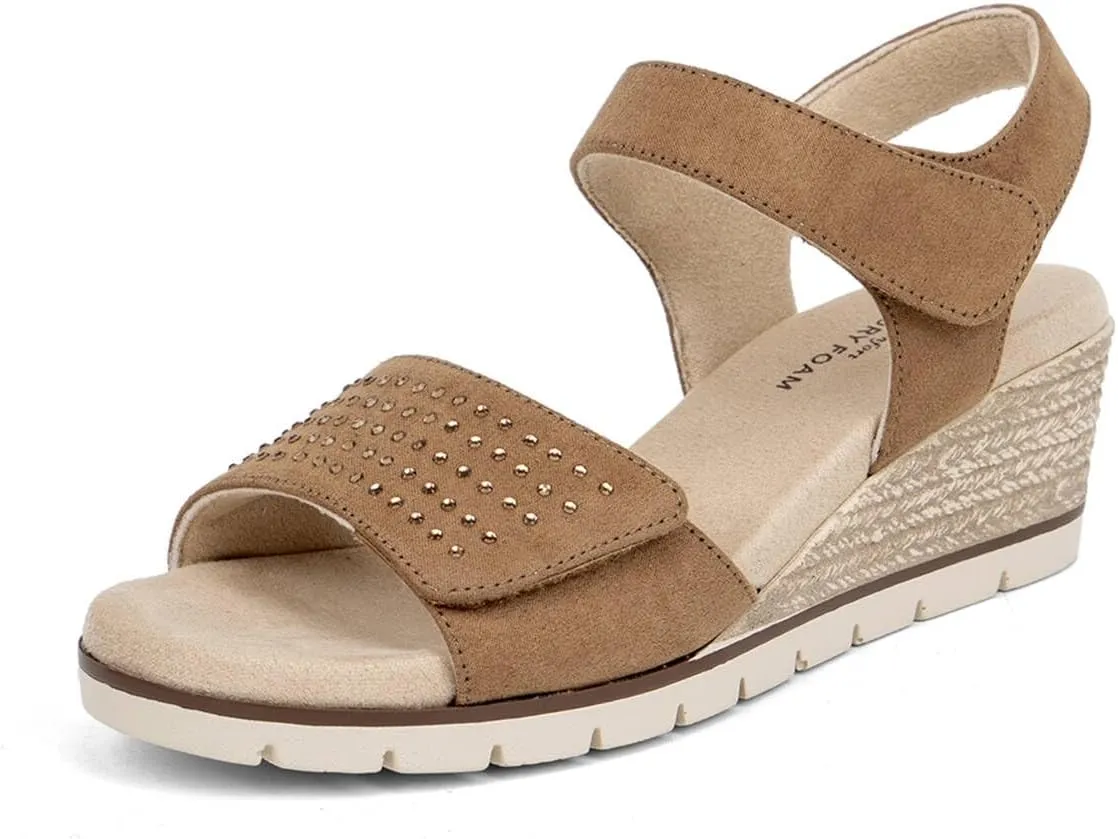 VJH confort Women's Wedge Sandals, Comfort Memory Foam Rhinestone Sandal with Adjustable straps