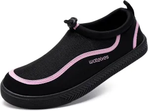WateLves Water Shoes for Women and Men - Quick-Dry Multi-Purpose Casual Water Sneakers Slip-On with Drainage Holes - Lightweight, Breathable Aqua Shoes for Swim Beach Walking (Black/Pink, 37)
