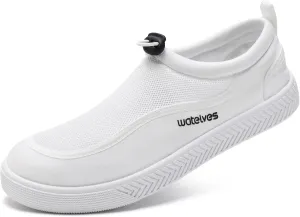 WateLves Water Shoes for Women and Men - Quick-Dry Multi-Purpose Casual Water Sneakers Slip-On with Drainage Holes - Lightweight, Breathable Aqua Shoes for Swim Beach Walking (White, 44)