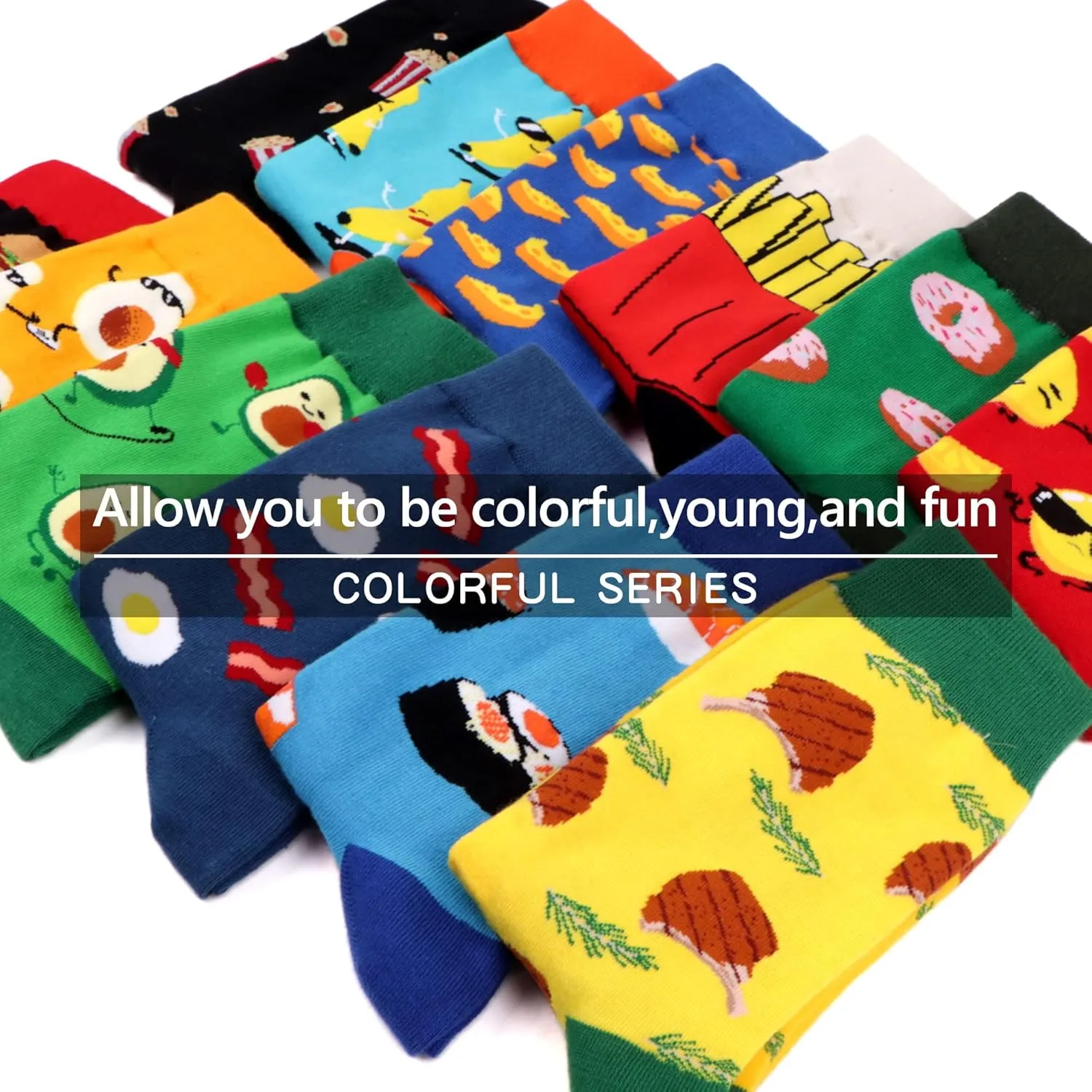 WeciBor Men's Dress Funny Crazy Colorful Novelty Combed Cotton Crew Socks 12 Pack - Size 7-10/10-13/13-15