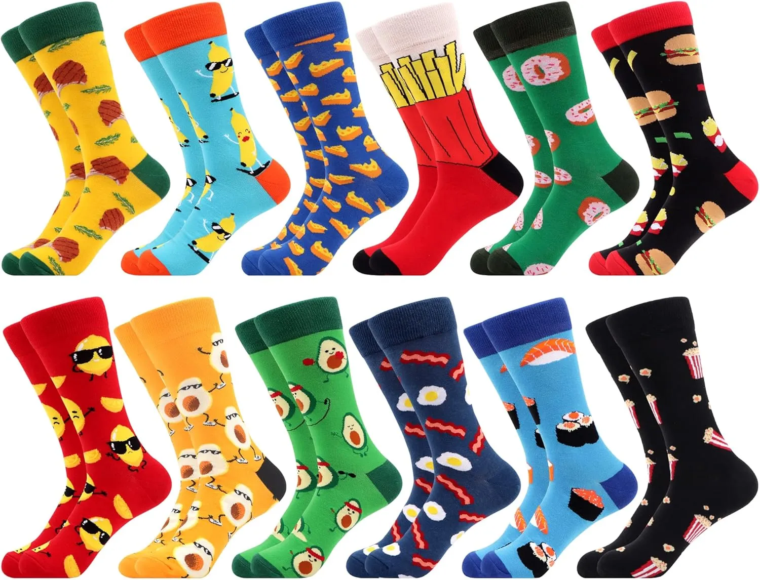 WeciBor Men's Dress Funny Crazy Colorful Novelty Combed Cotton Crew Socks 12 Pack - Size 7-10/10-13/13-15