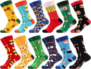 WeciBor Men's Dress Funny Crazy Colorful Novelty Combed Cotton Crew Socks 12 Pack - Size 7-10/10-13/13-15