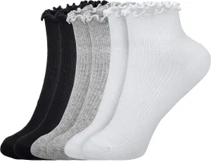 Womens Ankle Casual Socks Lace Ruffle Low Cut Knit Cotton Lettuce Socks for Women Girls