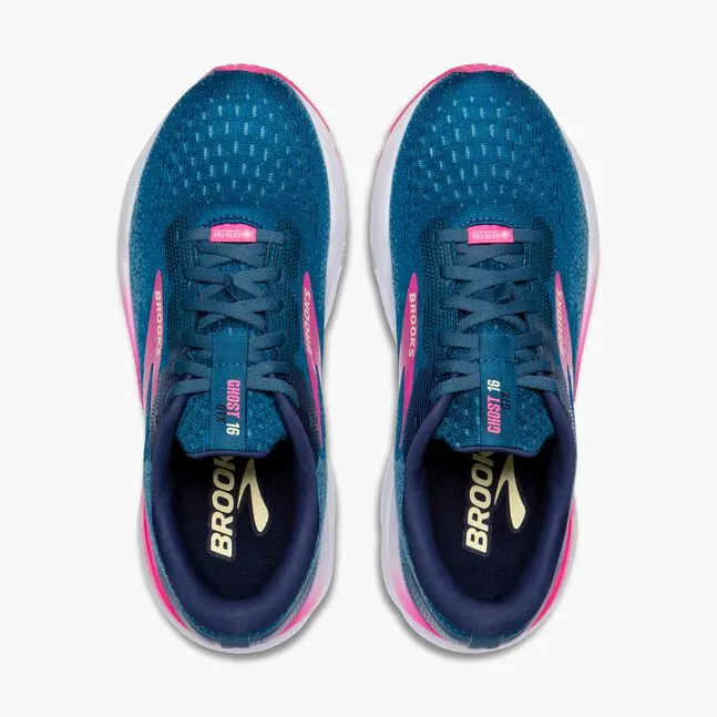 Womens Brooks Ghost 16 GTX Running Shoe in Moraccan Blue/Pink/Yellow